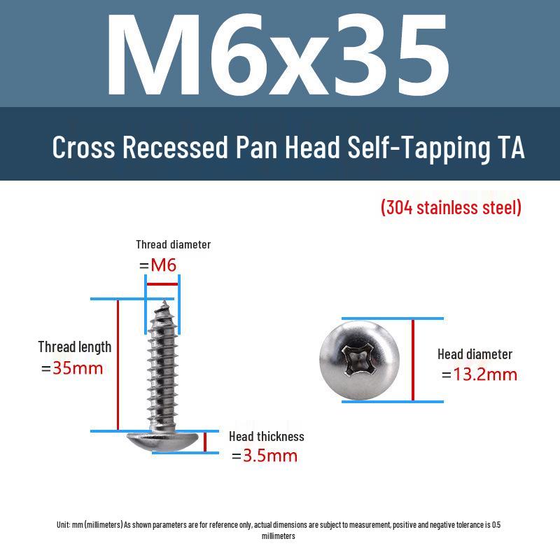Винты самонарезающие из нержавеющей стали 304 с большой плоской головкой, головка-зонт TA, заостренный хвостовик, M2-