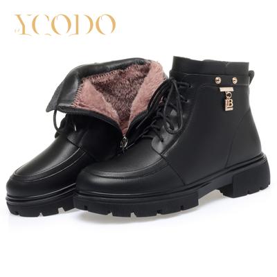 Женские осенне-зимние ботинки Marton на массивном каблуке и короткие кожаные ботинки с плюшевой подкладкой