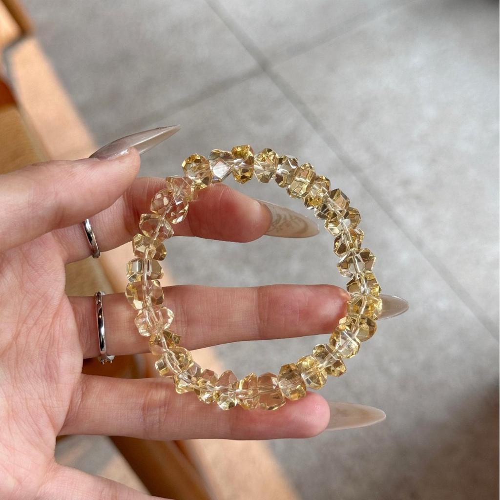 Handmade Faceted Champagne Crystal Bracelet, Geometric INS Style Women Jewelry, Trendy Travel Souvenir