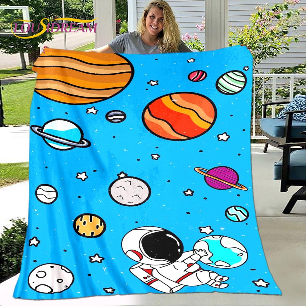 Детское мультяшное одеяло с изображением астронавта из космоса, фланелевое одеяло, мягкое теплое одеяло для гостиной, спальни, дивана, подарок