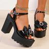 Fashion Bowtie Super High Heels Sandals for Women Shiny Crystal Chunky Platform Sandals Ankle Buckle Thick Sole Square Heeled Shoes