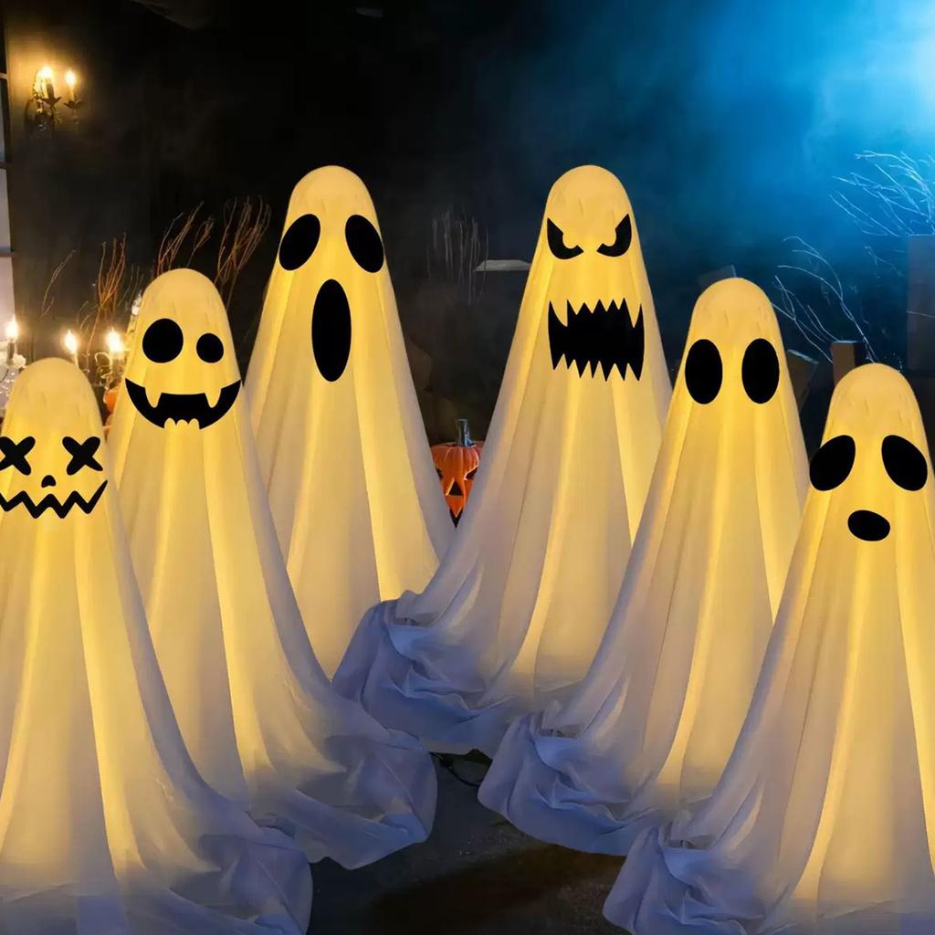 Adjustable Height LED Lighted Ghost Decorations For Halloween Outdoor Indoor Party Haunted House With Windproof Water Base