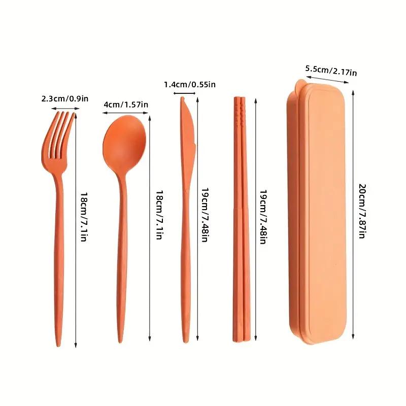 5 шт./набор портативных дорожных столовых приборов с футляром, многоразовая посуда включает столовые приборы, кофейную ложку, вилку для салата, нож для стейка, еду