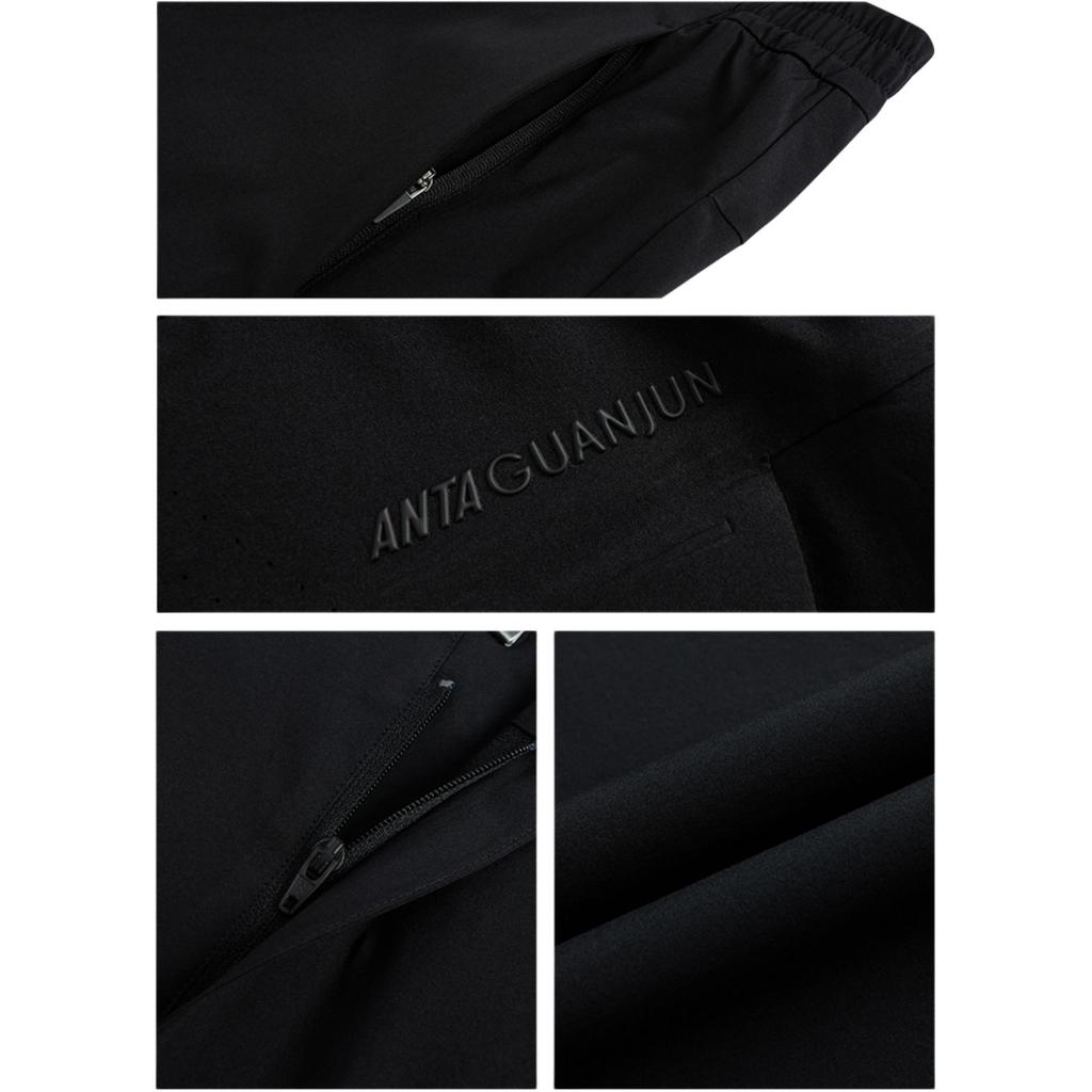 Anta Champion All-Weather Series Simple Solid Color Straight Leg Zipper Casual Pants Men Pants Basic-Black 152530501-1