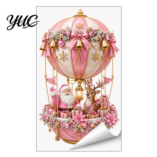 Christmas Party Decorations Hot Air Balloon Static Glass Sticker, Santa Claus/Gingerbread Man Window Seasonal Shop Art Reusable PVC Decal for Holiday
