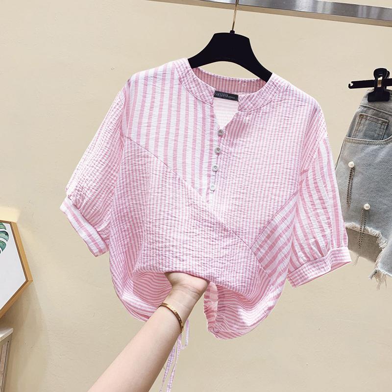 ZANZEA Женская повседневная свободная блузка с v-образным вырезом в полоску и половиной рукава