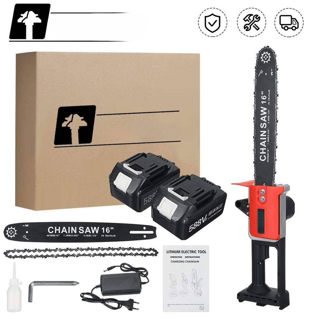 16 дюймов Электрическая бензопила Аккумуляторная 2 аккумулятора Высокомощный двигатель Садовый деревообрабатывающий режущий инструмент Для аккумулятора 588VF 3000 Вт