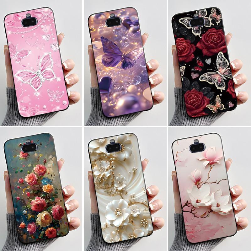 Case For Sony Xperia 20/Xperia 8/SOV42/Xperia 8 Lite Phone Case Luxury Fashion Butterfly Flowers Black Silicone Soft Back Cover