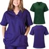 Men Women Short Sleeve V-neck Blouse Scrub Tops with Pocket
