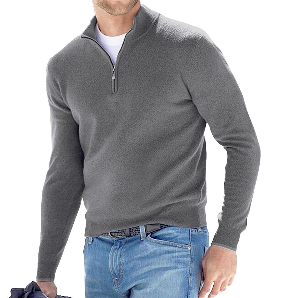 Мужской повседневный классический пуловер на молнии с высоким воротом, однотонный, тонкий, многоцветный