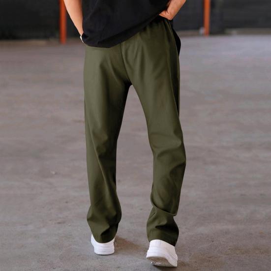 Men Straight Sweatpants Drawstring Elastic Waist Wide Leg Solid Color with Pockets