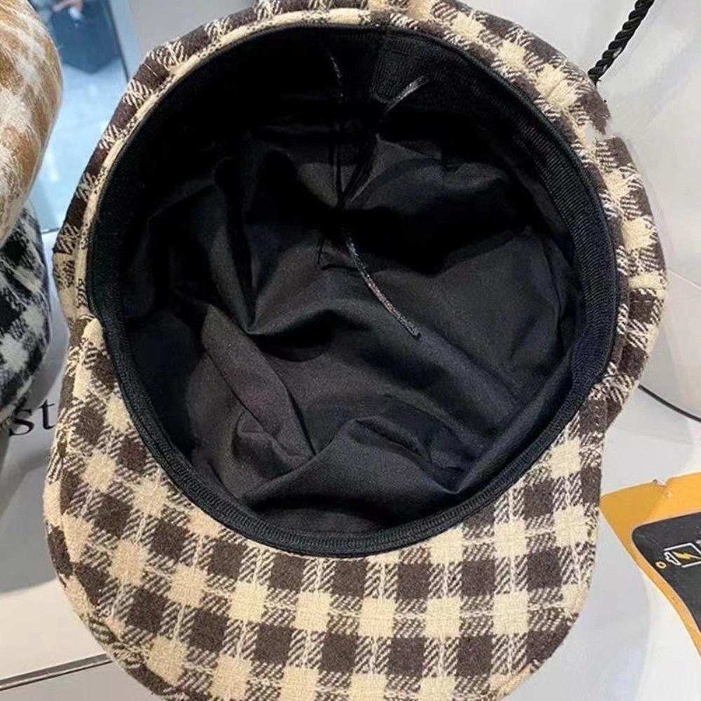 Small Fragrant Style Women Painter Hat Korean Style Women Octagonal Cap Plaid Beret Hat  Outdoor