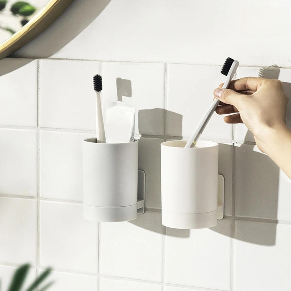 Простая настенная чашка для ополаскивателя полости рта с держателем, полка для хранения зубной пасты без сверла, органайзер для хранения в ванной комнате, переносной комплект для ополаскивателя полости рта