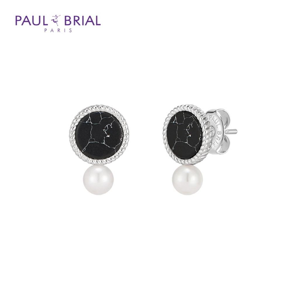 PAULBRIAL PLBE0067 Серьги с черным мрамором и жемчугом