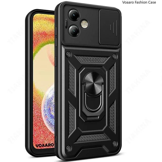 For Motorola Moto G14 4G G54 G84 5G Slide Lens Camera Protection Shockproof Armor Case for Moto Edge 40 Pro Neo 30 Ultra Magnetic Ring Holder Cover