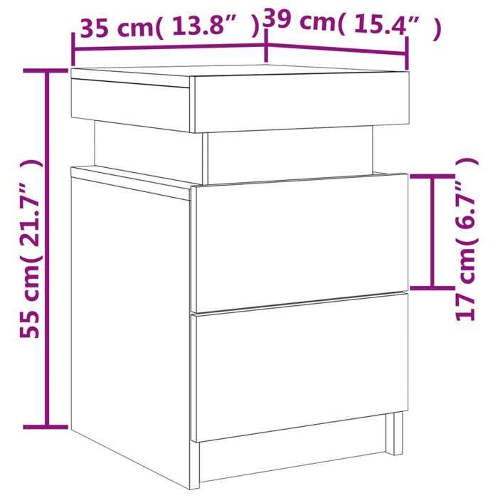 VidaXL Tables de Chevet avec Lumières LED 2 pcs, Armoires de Lit avec Rangement, Tables de Nuit Chambre, Moderne, Sonoma 836760