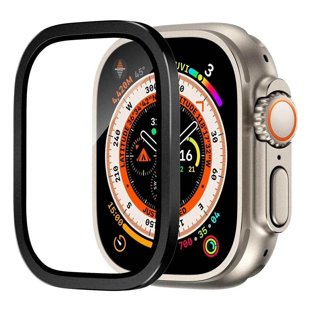 Защитное стекло для ремешка Apple Watch ultra 49 мм Закаленное стекло Анти-царапина Антиблик HD Полная пленка Металлический бампер iWatch Ultra 49 мм