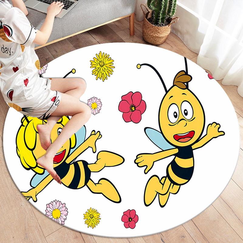 La Abeja Maya Round Area Rug,Carpet Rug for Living Room Bedroom Sofa Playroom Decor,Non-slip Floor Mat