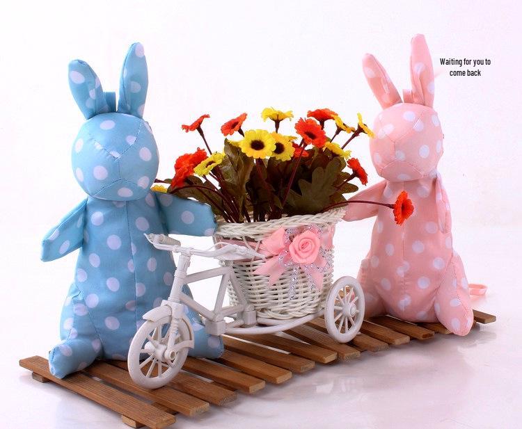 Новый зонт от солнца и дождя складной с мультяшным кроликом и в горошек