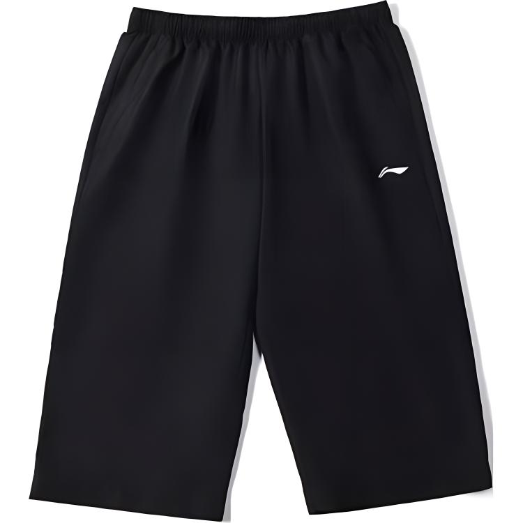 Li Ning Solid Color Loose Fit Three Quarter Casual Pants Men Bottoms Black AKQU435-1
