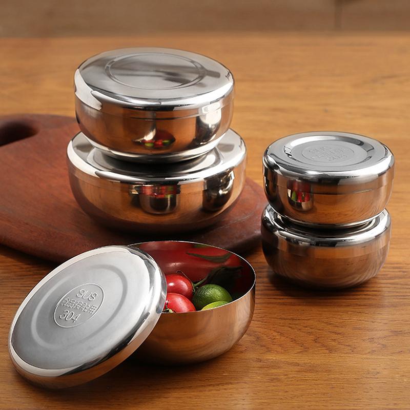 Миска из нержавеющей стали Корейская большая миска для вареного риса с крышкой Однослойная миска для риса на пару Детская противоожоговая/небьющаяся посуда