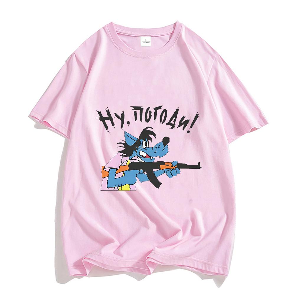Nu Pogodi T-shirt Short Sleeve O-neck High Quality Tee-shirt Summer Harajuku Kawaii Tshirt Cartoon Cotton Clothes
