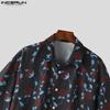 INCERUN Мужские винтажные рубашки с отложным воротником и цветочным принтом, топы с короткими рукавами