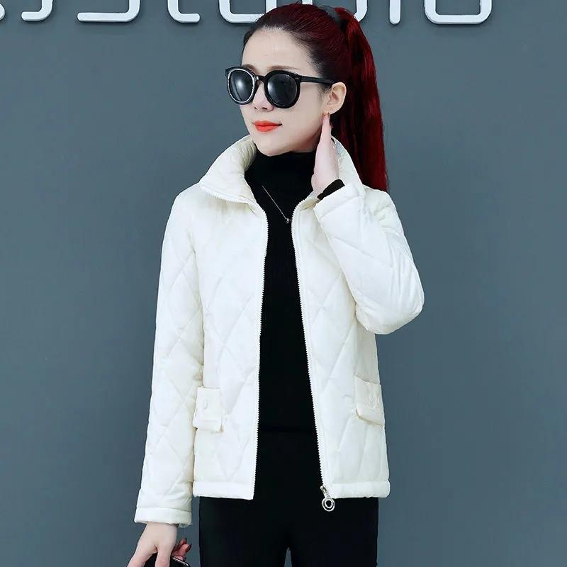 Women's Autumn and Winter Short Warm Jacket Lined Cotton Casual Warm Jacket Loose Comfortable Standing Collar Warm Jacket