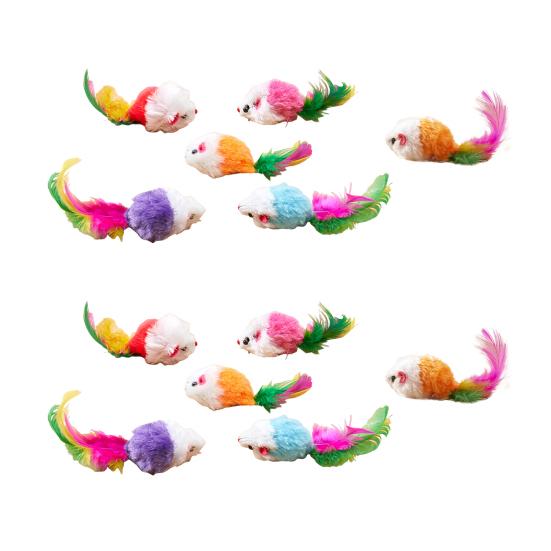 3/5/12 шт. Игрушки для кошек, искусственный мех, игрушка для кошек, мышь с перьевым хвостом, интерактивная мини-пушистая мышь с погремушками для домашних кошек