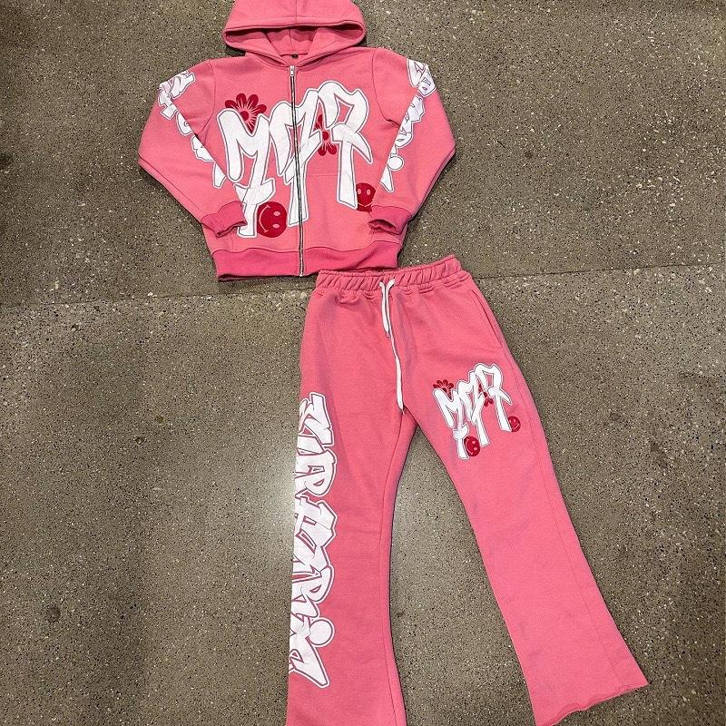 Trendy new men's and women's same pattern digital 3D printing loose hooded sweater jacket set