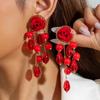 Пара серег-подвесок из цепочки с красными розами и бусинами, подходит для свадебных украшений невест, в качестве подарка на годовщину для дам