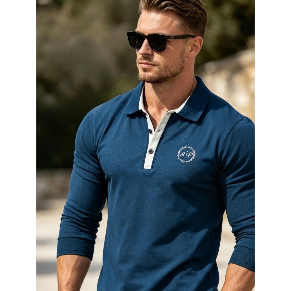 Мужская футболка-поло большого размера с длинным рукавом Осень Зима Business Casual Хлопок Дышащая Эластичная Свободный крой M-6XL Белый Черный Темно-синий