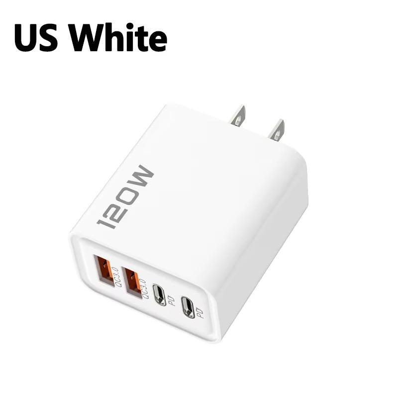 Зарядное устройство 120 Вт USB C PD Быстрая зарядка 4 порта Charge 3.0 Type C USB Зарядные устройства для телефона Адаптер быстрой зарядки Для iPhone Samsung Xiaomi Huawei