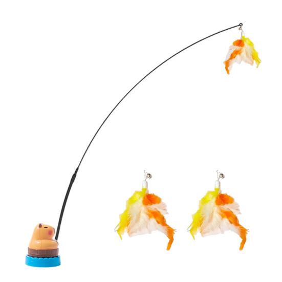 Интерактивная кошачья дразнилка-палочка, кошачья игрушка со сменными дразнилками с перьями, вращающееся на 360 градусов основание капибары, гибкая кошачья палочка