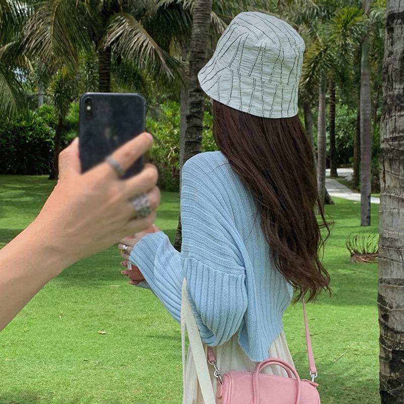 Женский кардиган, милый повседневный короткий вязаный кардиган с длинными рукавами, солнцезащитный кардиган, топы, однотонный ретро ретро