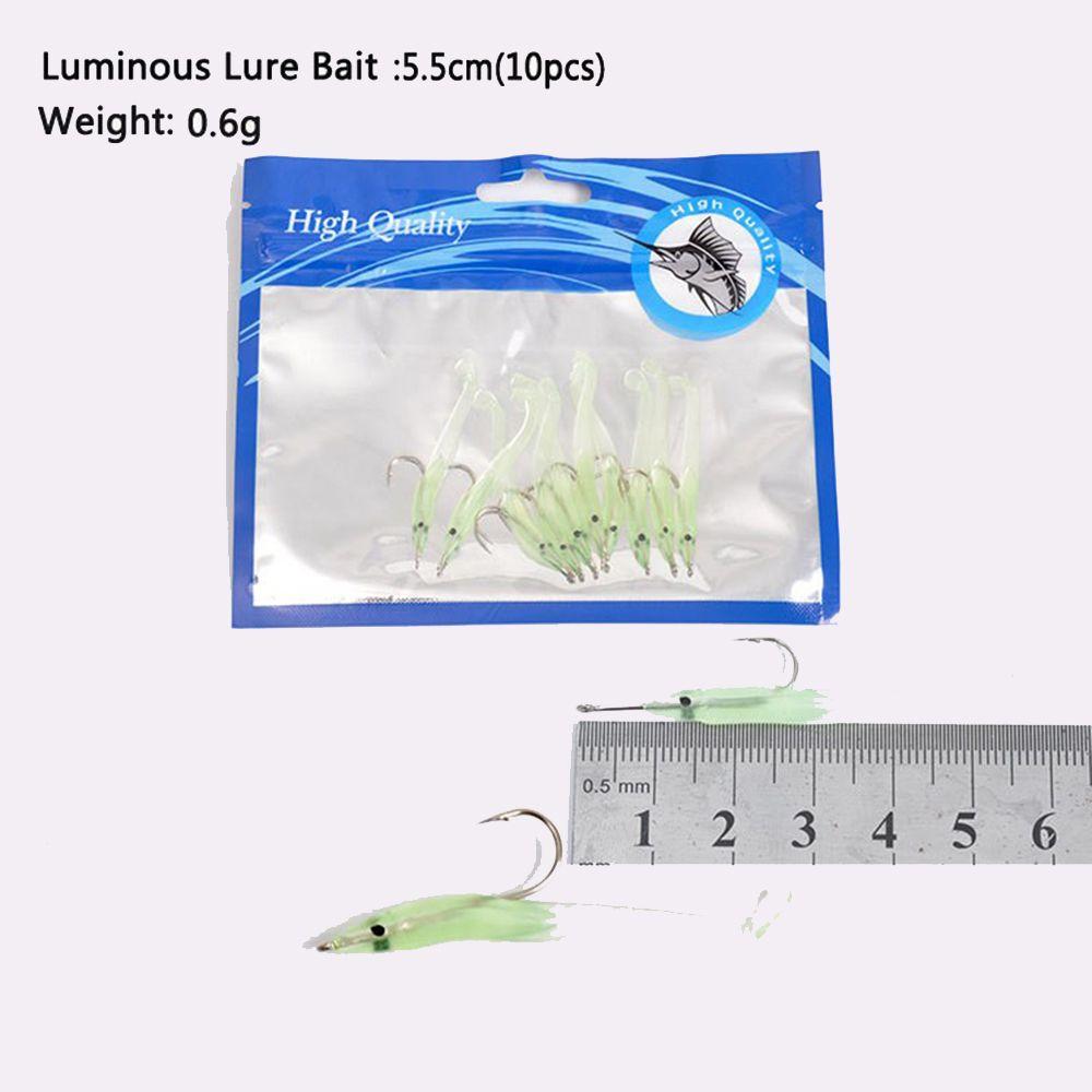 10pcs Durable Luminous Silicone Fish Eel Lure Artificial Soft Bait Worm Barbed Hook Lead Jig Head