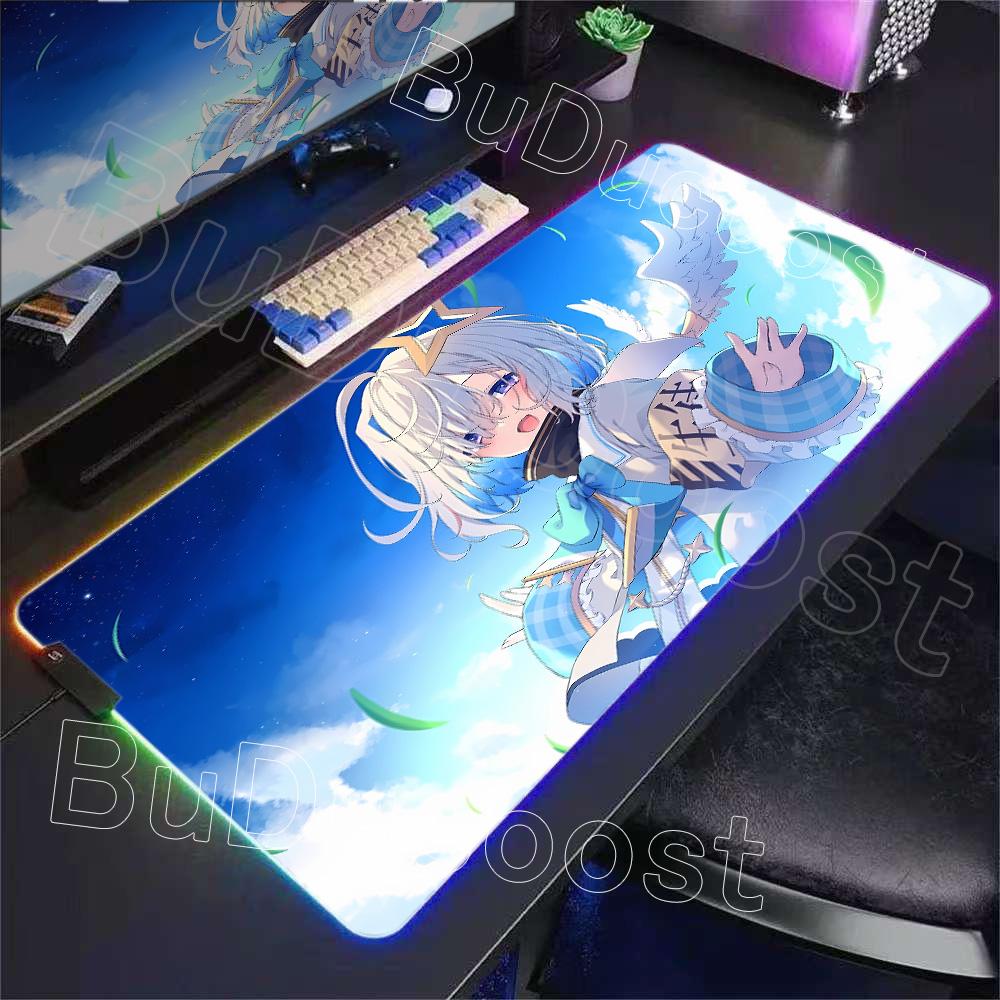 RGB Glowing HD Anime Mousepad Pretty Abime Girl Mouse Pad Hololive Amane Kanata Desk Mat Computer PC Cabinet Kawaii Keyboard Pad