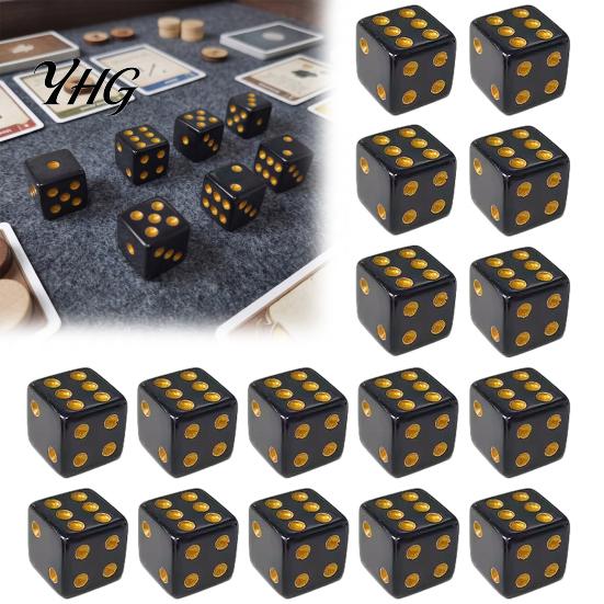 Black Gaming Dice 5/10/15Pcs 16mm with Golden Dots, 6-Sided Acrylic Compact Set, Classic Tabletop Board Game Accessories Durable Set