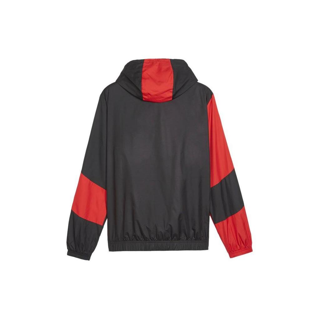 Puma Acm Prematch Color Block Повседневная тканая куртка на молнии Мужская куртка Черный Красный 774026-01