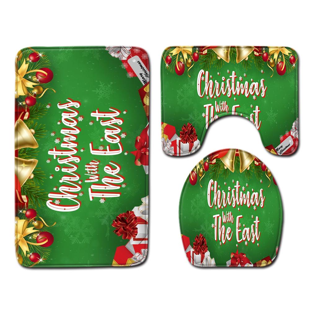 Christmas Waterproof Shower Curtain Four-Piece Floor Mat Combination Bathroom Water-Absorbing Non-Slip Carpet Door Mat Foot Mat