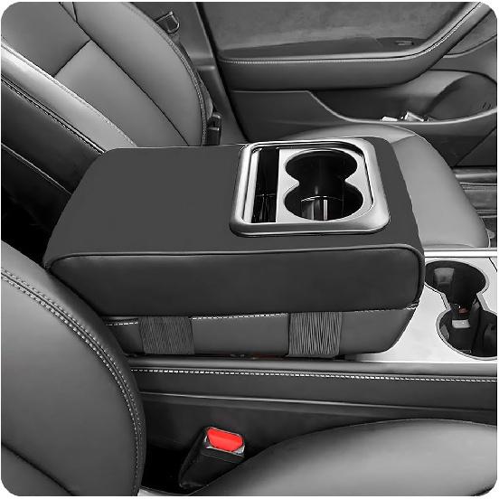 Car Center Console Armrest Pillow, 14"×8.3" Leather Memory Foam Armrest Cushion with Cup Holder & Phone Holder, Waterproof Middle Console Cover Box