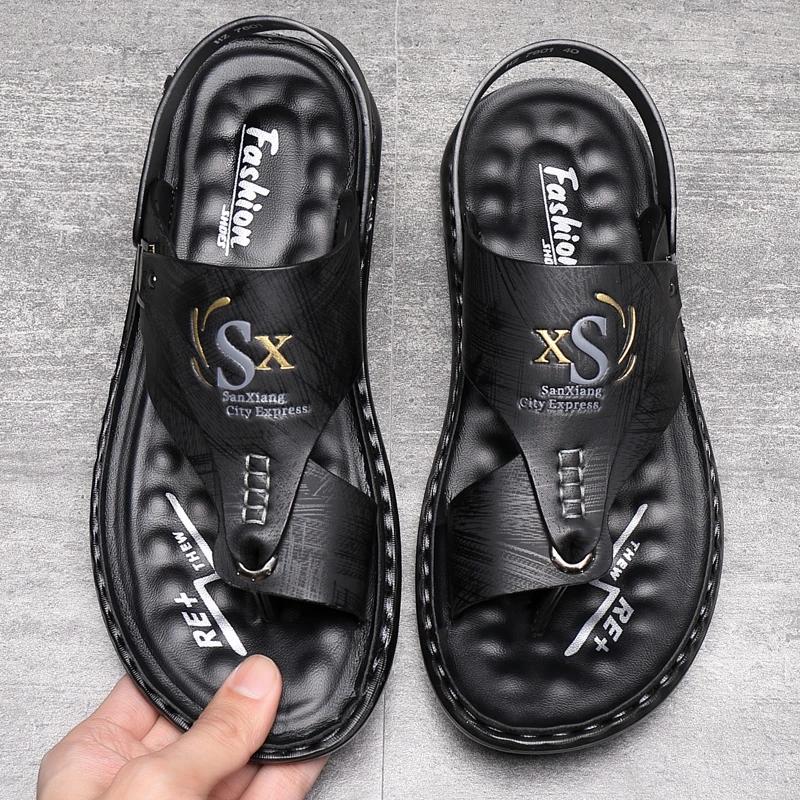 Sell New High Quality Summer Men Sandals Casual  Genuine Leather Leisure Sandals Designer Shoes Men  Slides Men