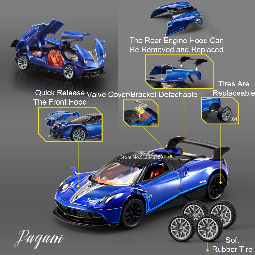 1:43 Scale Pagani Zonda R AE86 DIY Car Model Toy Alloy Body Rubber Tires Detachable Parts Miniature Vehicles Models Boys Gifts