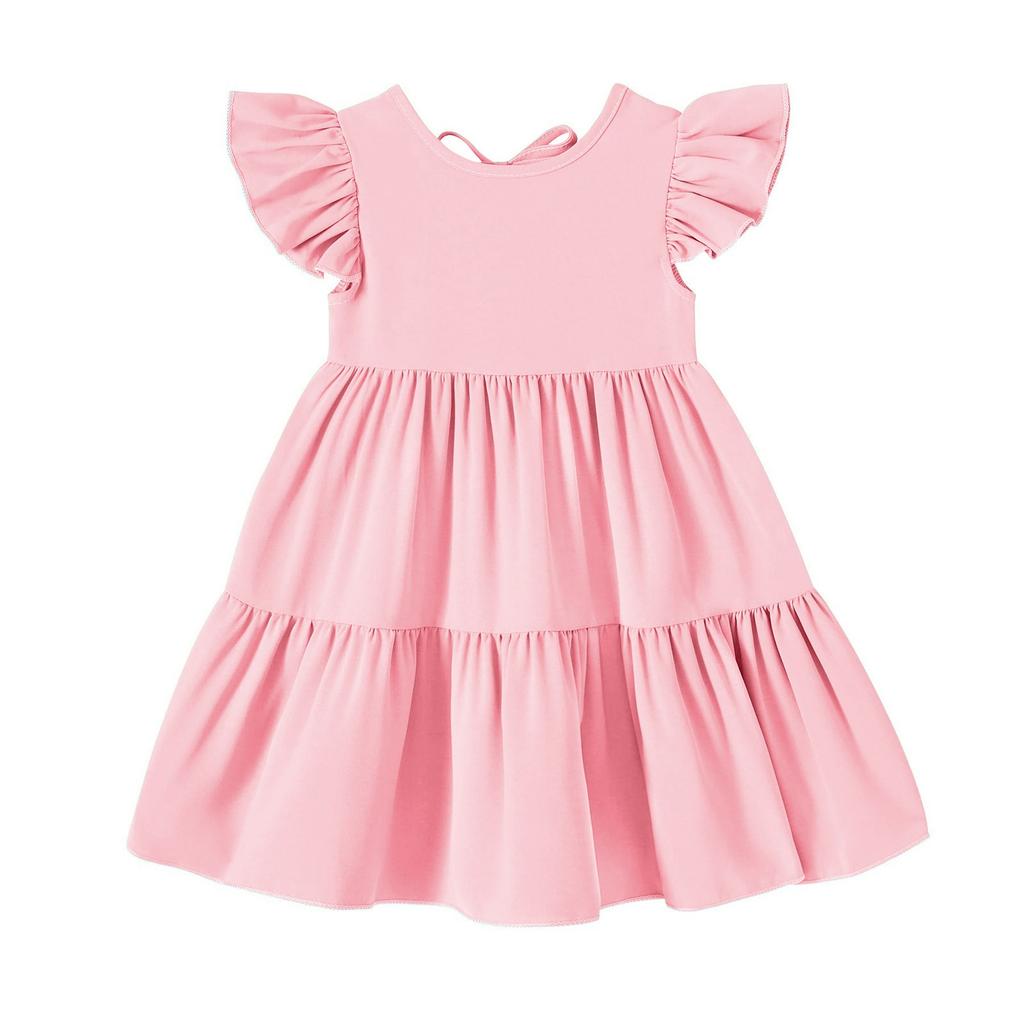 Юбка для девочек с короткими рукавами, однотонная юбка принцессы с развевающимися рукавами