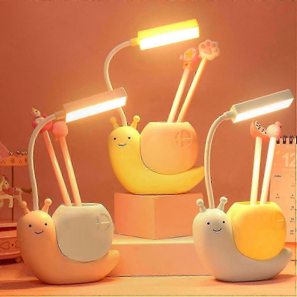 Adorable Children's Lamp with Pen Holder, LED Desk Light Suitable for Kids, Snail-Shaped USB Rechargeable Learning Lamp with Eye Protection