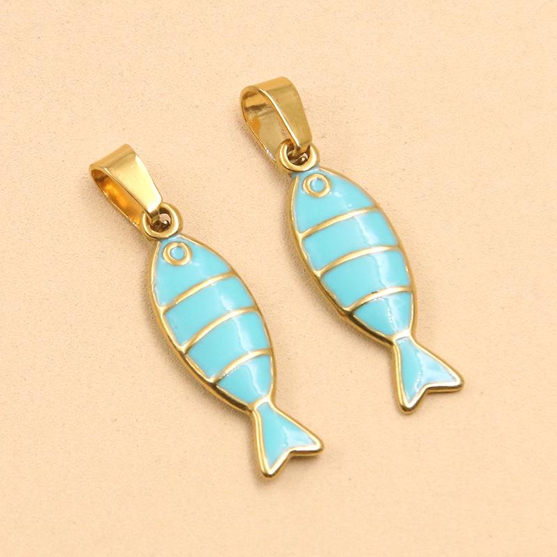 Gold & Enamel Striped Fish Crab Charm - DIY Necklace, Bracelet, Earring Accessories (2 Styles, Stainless Steel)