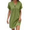 Women's Fashion V-neck Solid Color Pullover Casual Button Dress