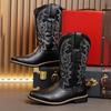 Fashion British Style Black Western Boots Men Fashion Quality Men's High Boots Plus Size 48 Embroidered Leather Cowboy Boots for Men