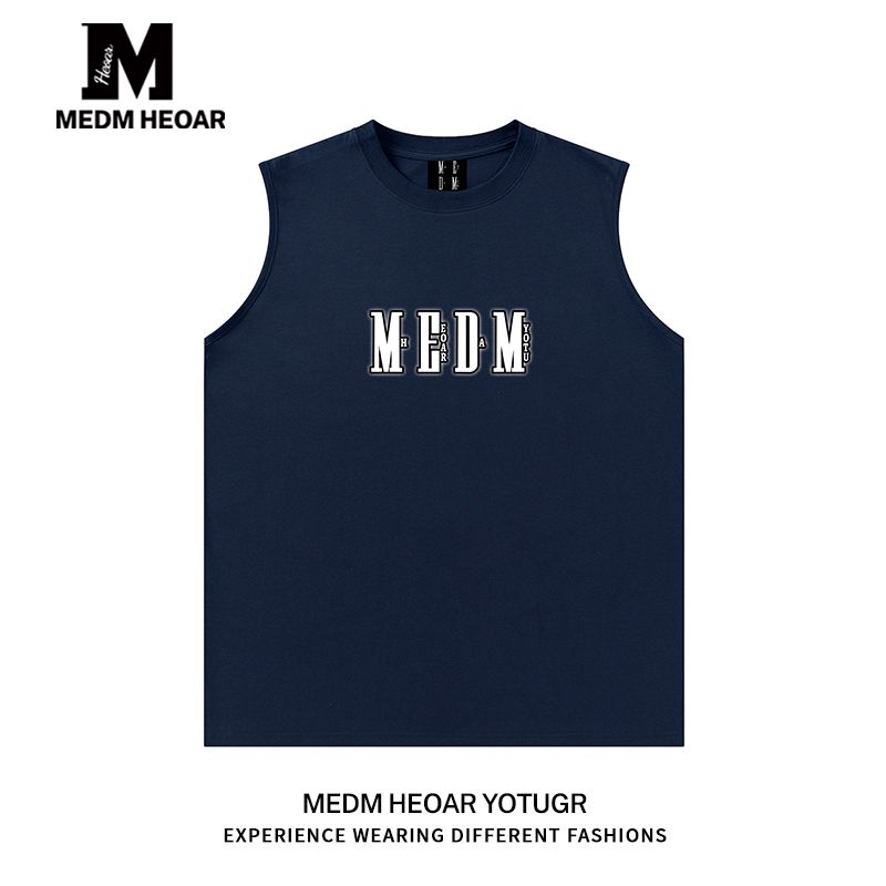 Medm Heoar Sleeveless T-Shirt, Chinese Trendy Brand, Simple and Loose Fit, Pure Cotton Sports Fitness Vest for Men, Suitable for Outerwear