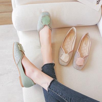 Женская летняя обувь со стразами Туфли для женщин 2024 года, розовые, плоские, с квадратным носком, со стразами, нескользящие, модные, A на E